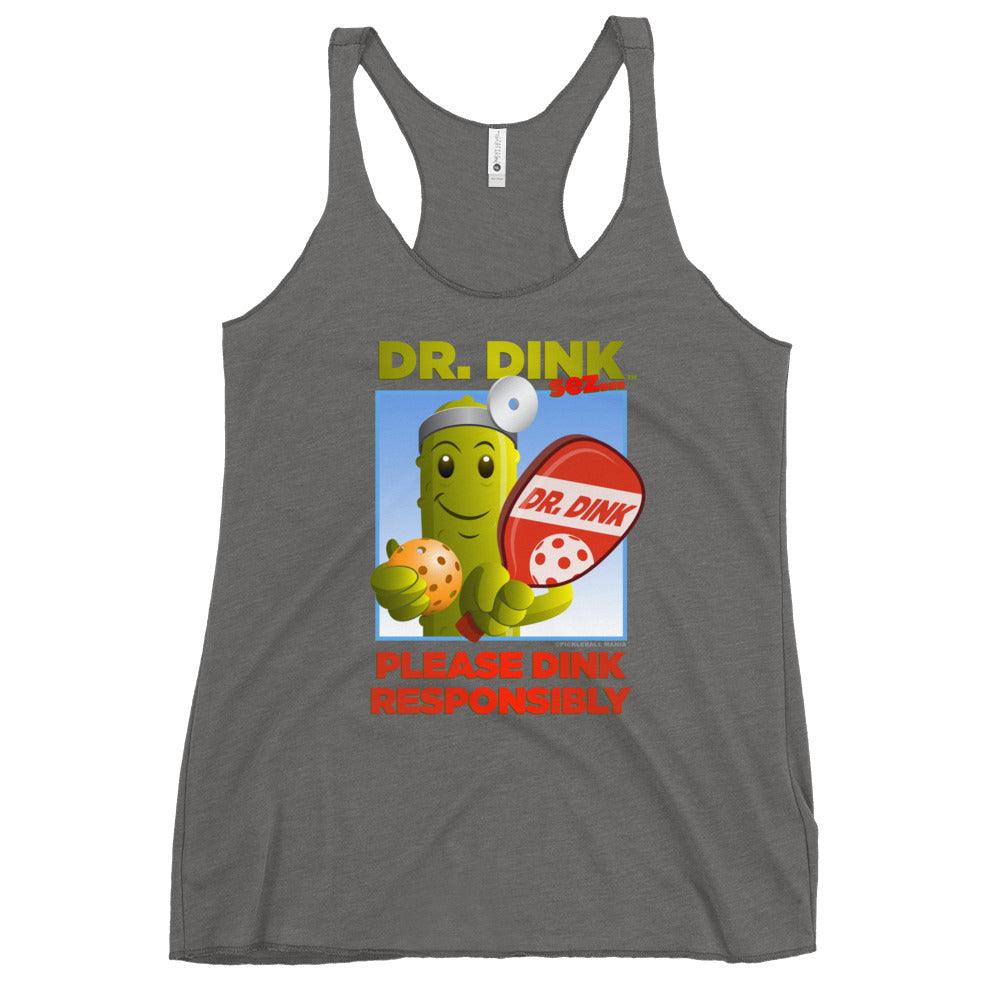 Women's Racerback Pickleball T-Shirt - "Please Dink Responsibly!" - DocDink.com
