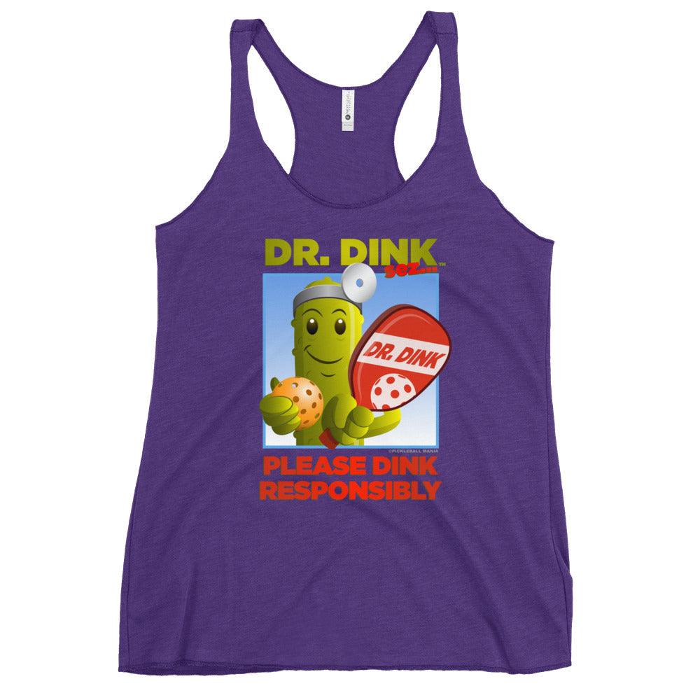 Women's Racerback Pickleball T-Shirt - "Please Dink Responsibly!" - DocDink.com