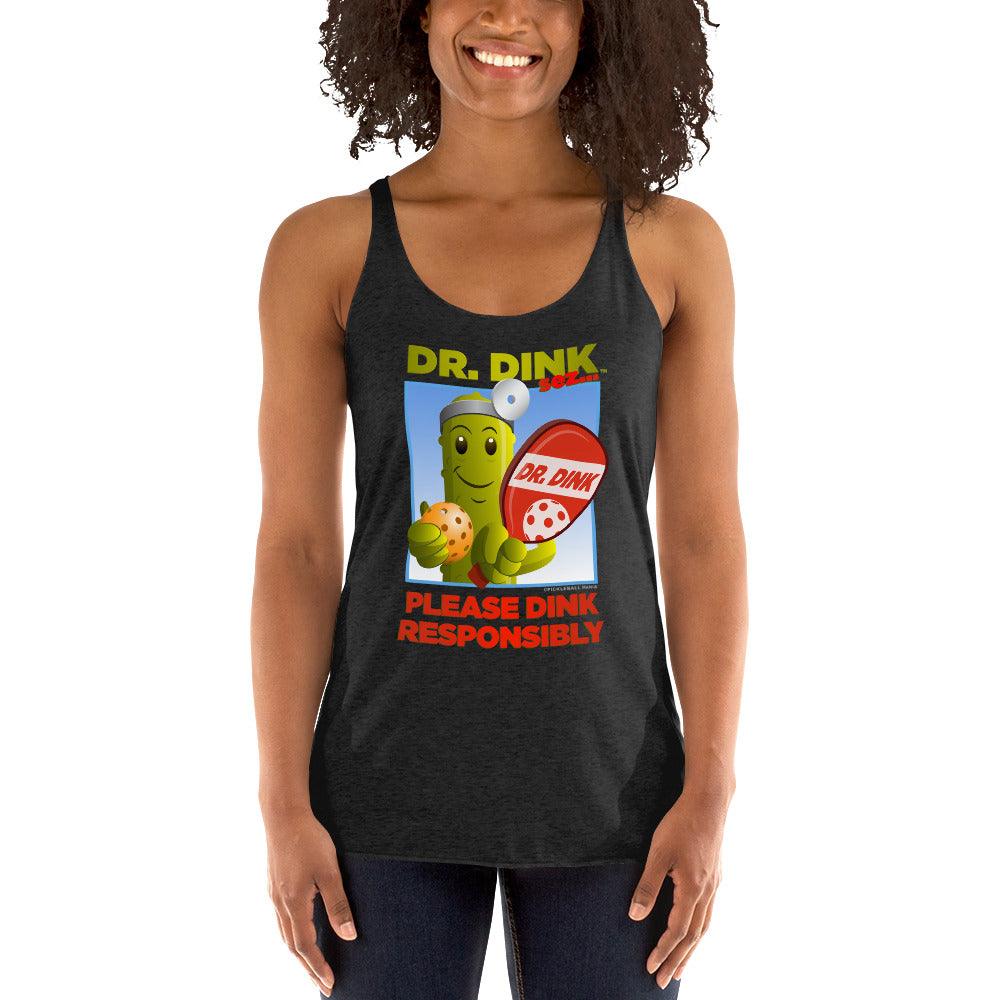 Women's Racerback Pickleball T-Shirt - "Please Dink Responsibly!" - DocDink.com