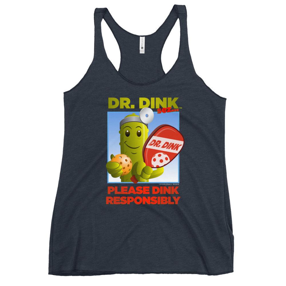 Women's Racerback Pickleball T-Shirt - "Please Dink Responsibly!" - DocDink.com