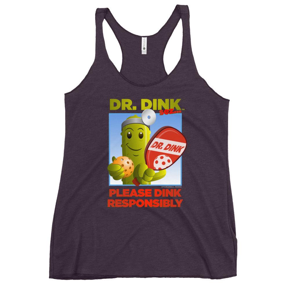 Women's Racerback Pickleball T-Shirt - "Please Dink Responsibly!" - DocDink.com