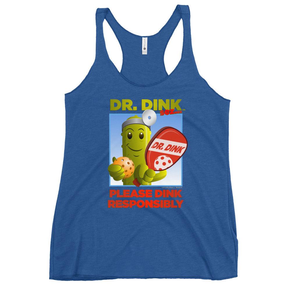 Women's Racerback Pickleball T-Shirt - "Please Dink Responsibly!" - DocDink.com