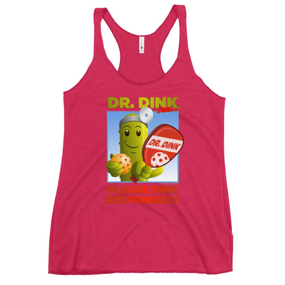 Women's Racerback Pickleball T-Shirt - "Please Dink Responsibly!" - DocDink.com