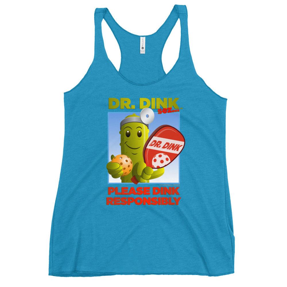 Women's Racerback Pickleball T-Shirt - "Please Dink Responsibly!" - DocDink.com