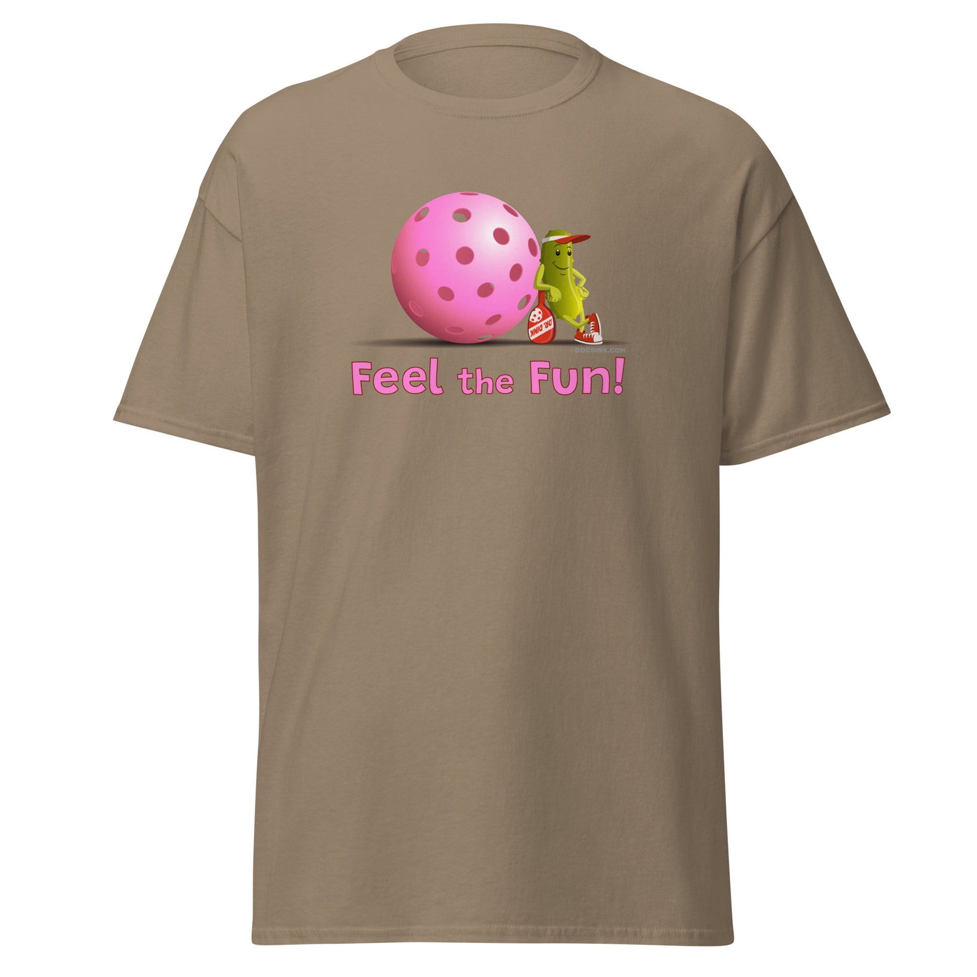 100% Cotton Pickleball T-Shirt - Resting Pickleball - "Feel the Fun" #pink - DocDink.com