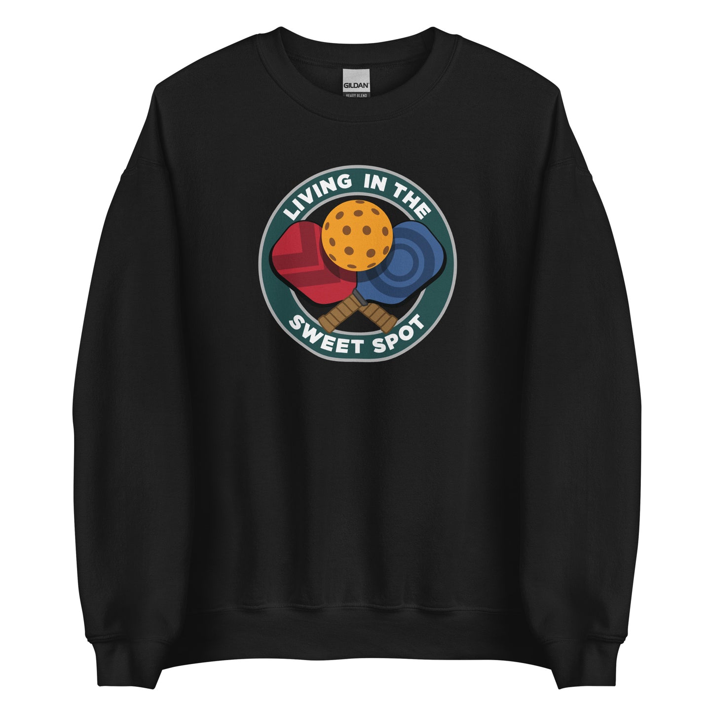 Pickleball Sweatshirt - "Living in the Sweet Spot" emblem - DocDink.com