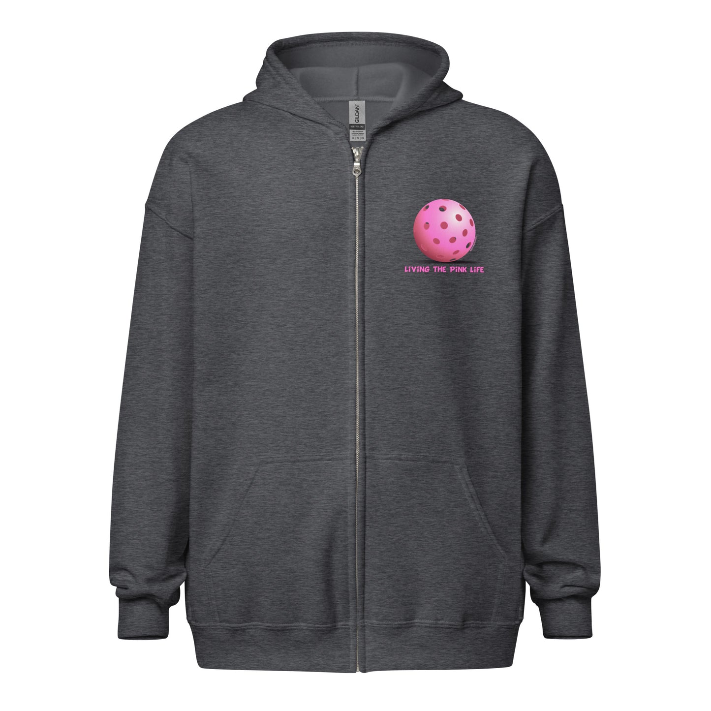 Heavy Zip Hoodie - Pink Pickleball (pocket) - "Living the Pink Life" - DocDink.com