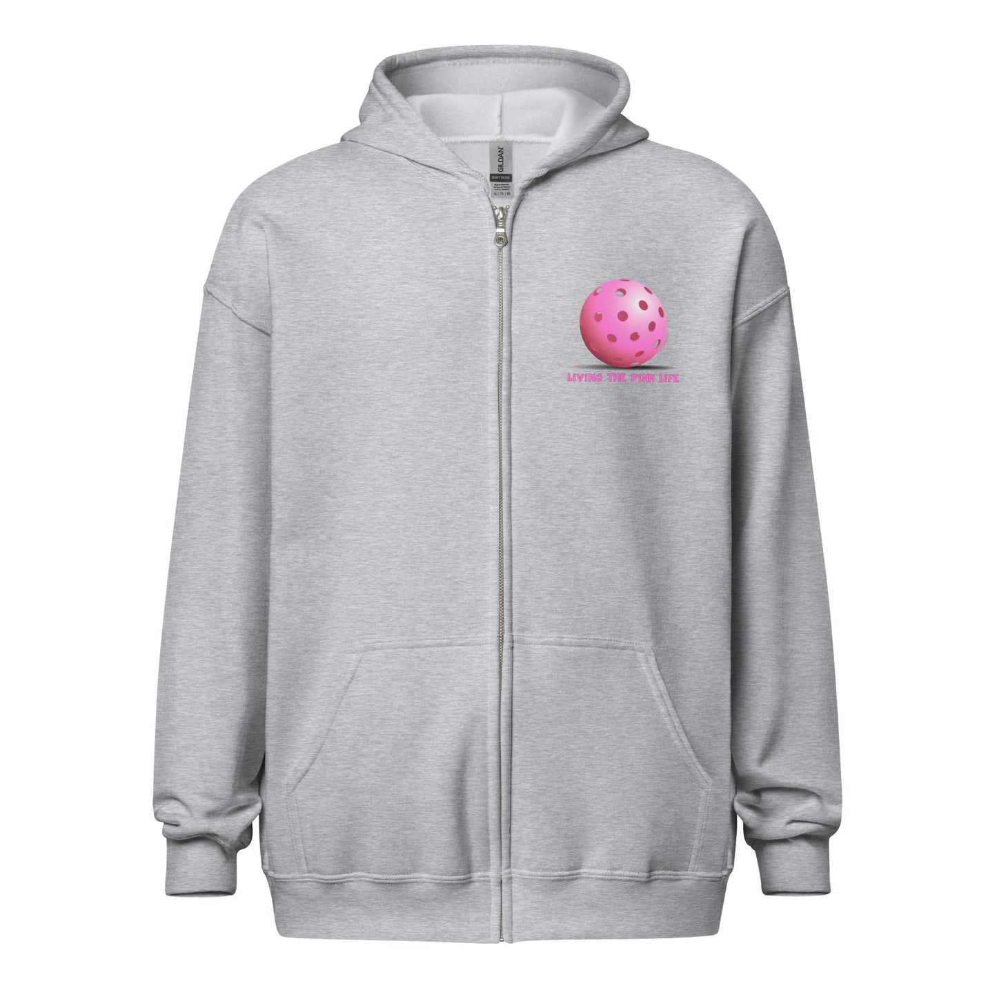 Heavy Zip Hoodie - Pink Pickleball (pocket) - "Living the Pink Life" - DocDink.com