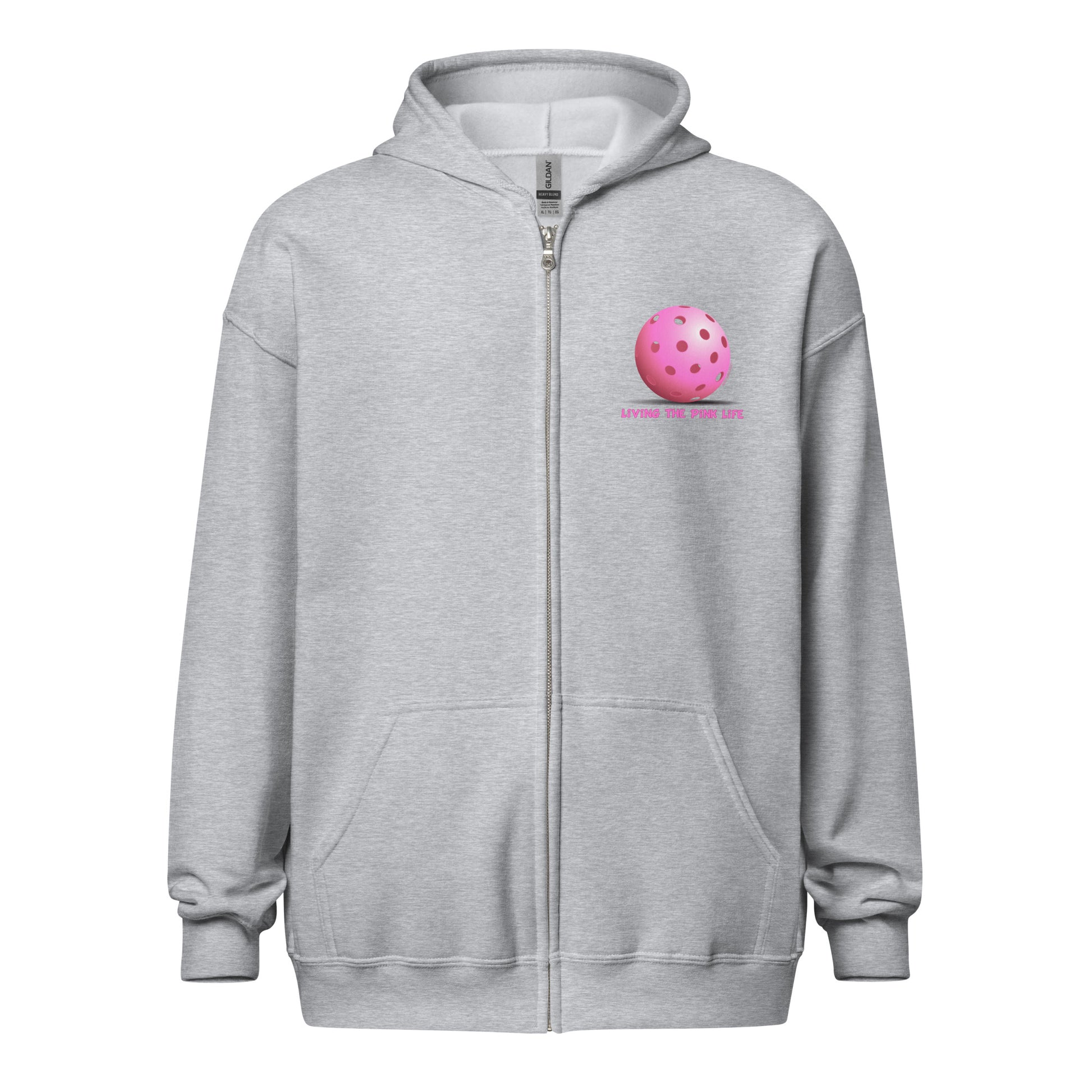 Heavy Zip Hoodie - Pink Pickleball (pocket) - "Living the Pink Life" - DocDink.com