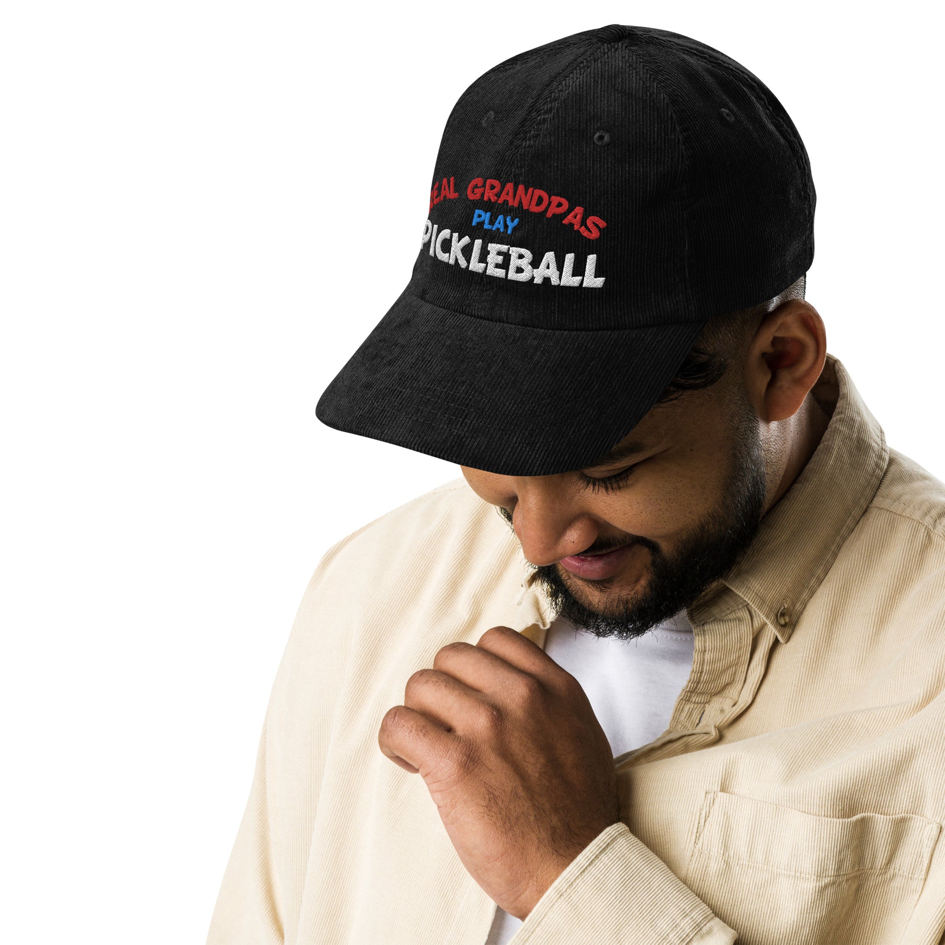 Vintage Corduroy Cap - "REAL Grandpas Play Pickleball" - DocDink.com